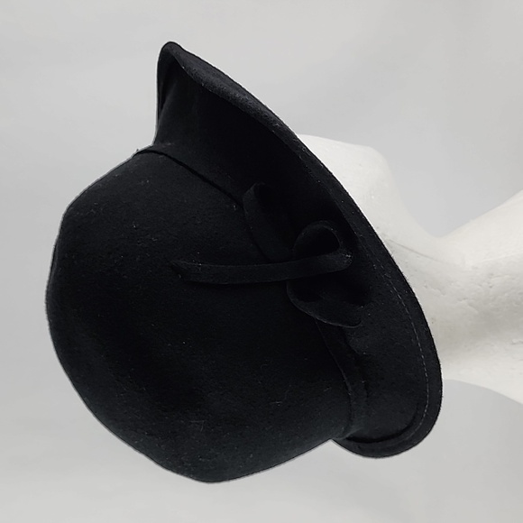 Sus Elle Women's Black Cloche Bowler Hat 100% Wool Side Bow - Picture 8 of 12
